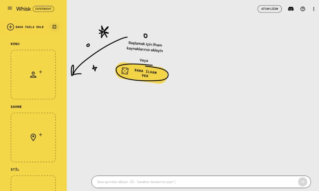 Google Whisk'in temiz ve kullanıcı dostu arayüzünden alınan ekran görüntüsü